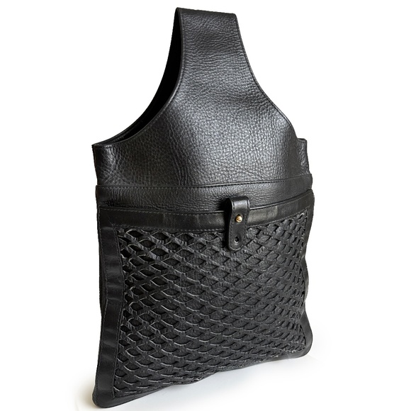 Bonnie Cashin for Meyers Sling Bag Black Leather Lattice Pocket Rare 70s Vintage - Picture 1 of 13